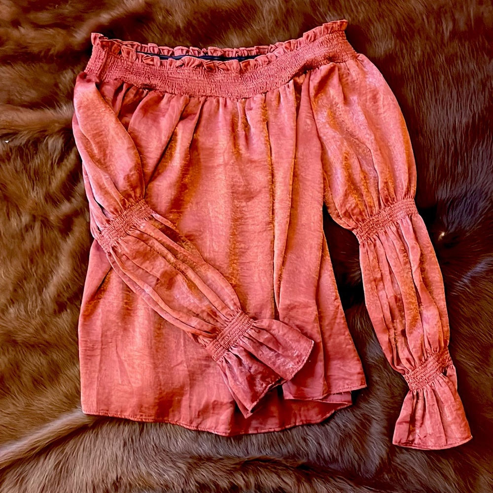 Rust off the shoulder long sleeve top
